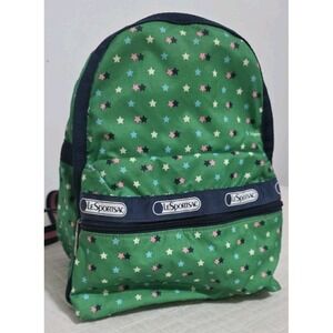 LeSportsac Small Backpack Green Blue Zip Pink Straps EUC